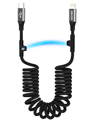 AGVEE 2 Pack 3ft Coiled USB-C to Lightning Cable [MFI Certified] Carplay
