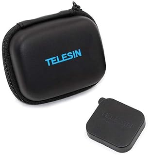 TELESIN Waterproof PU Leather Mini Bag Travel Carrying Case for GoPro Hero, Session, Polaroid/AKASO/Campark/SJCAM/YI Action Camera + Lens Cover Cap for Hero 7 (2018) 6 5