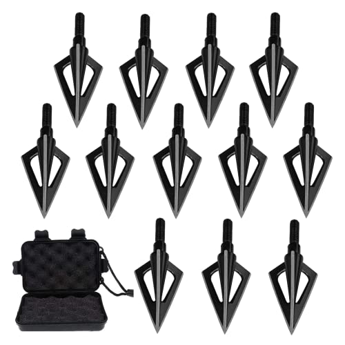 Leemui Stainless Steel Hunting Archery Broadheads Blades Grain Screw-In Arrow Heads Tips Compatible With Traditional Bows Archery Broad Crossbow Recurve (Mgq5-Black-12Pcs) #TOP12