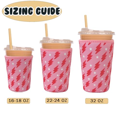 Image of Reusable Insulated Neoprene Iced Coffee Cup Sleeve, Durable Drink Sleeve for Cold Beverages, Beverage Holder for Iced Coffee, Pink Flash