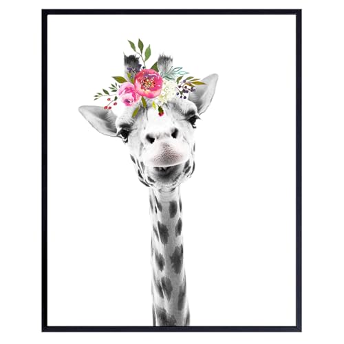 Baby Giraffe Wall Decor Print with Flower Crown