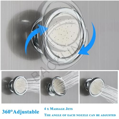 Image of Backline 7 in 1 Thermostatic Shower Panels For Bathroom SS 304, Multifunction Shower System With LED & Hot & Cold Water | Hand Shower | Body Mist Spray | Water Spout (Black Glossy)