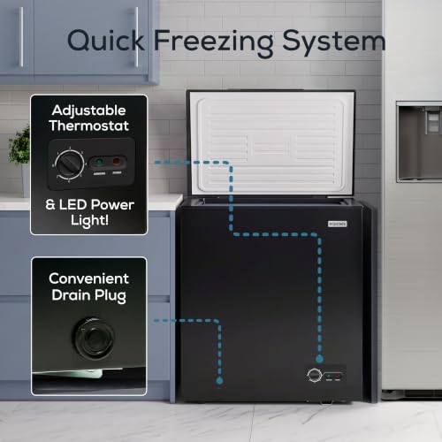 Igloo 5.0 Cu Ft. Upright Deep Freezer Chest- Deep Freezer with Quick Freezing System & Adjustable Thermostat- Low Noise Freezer with Removable Basket & LED Lights for Homes, Garages & Basements- Black - image 5