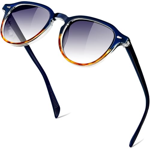 KANASTAL Lunettes de Soleil Femme Polarisées Rétro Lunette de Soleil Ronde Homme Vintage Léger Cadre TR90 avec Branches en Acétate Protection UV400, Cadre...