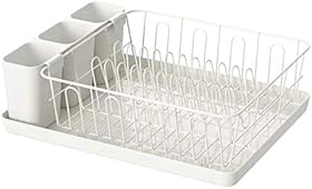 Ikea Dish Drainer with TSS Cotton Balls and Removable Tray Underneath, 42x30 cm, 5 Pieces (White)(Stainless Steel)