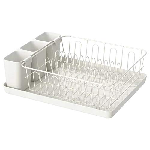 Ikea Dish Drainer with TSS Cotton Balls and Removable Tray Underneath, 42x30 cm, 5 Pieces (White)(Stainless Steel)