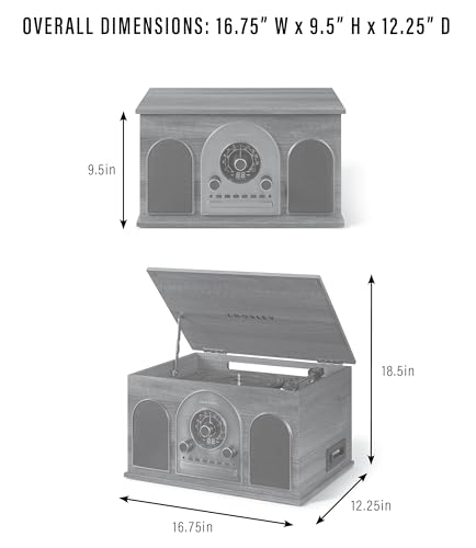 Crosley CR7025A-WA Hayes 8-in-1 Bluetooth Vinyl Record Player, 3-Speed Turntable, CD, AM/FM Radio, Cassette, Walnut
