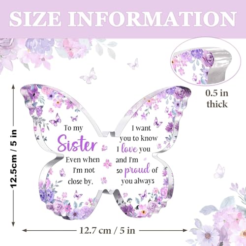 Image of Gifzy Sister Birthday Gifts, Sister Gifts from Sisters Brother, Unique Purple Butterfly Acrylic Plaque Desk Decor, Sisters Gift for Women on Birthday Rakhi Christmas, 5 x 5 x 0.5 inches