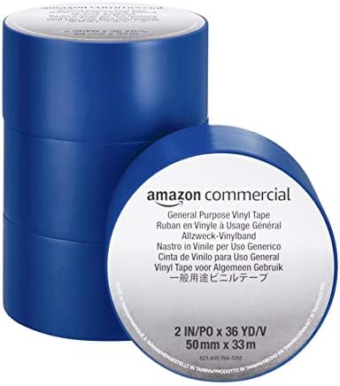 Amazon Commercial All Purpose Adhesive Vinyl Tape  Strong Hold, 0.13 mm x 50 mm x 33 m, Red, Pack of 4