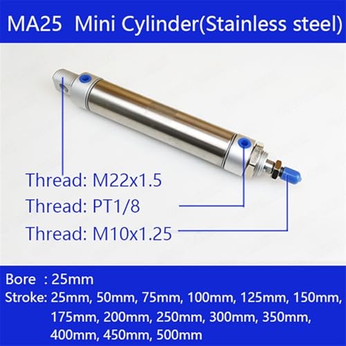 Cilindro neumático MA25 de acero inoxidable para un control bidireccional suave 3