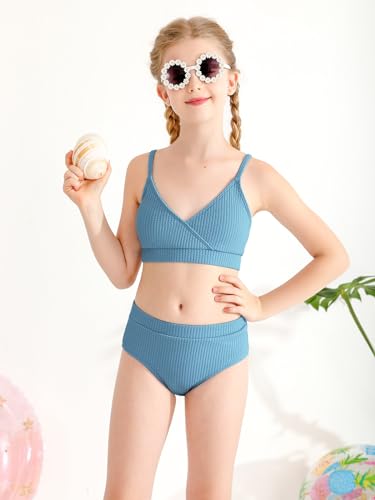 Image of Girl's 2 Piece Swimsuit Solid Spaghetti Strap Bikini Sets Beach Bathing Suit Swimwear for Teen Girls