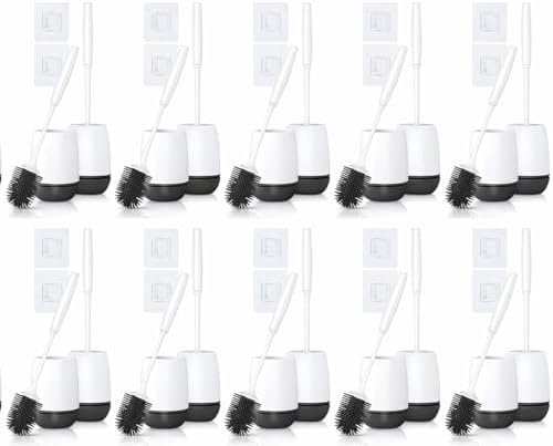 2 Pack Wall-Mountable Silicone Toilet Brush and Holder Set - Easy to Clean and Hygienic Bathroom Cleaning Tool (20 Pack Black) image 3