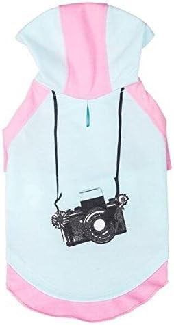 Blueberry Pet Cotton Dog Camera Hoodie in Mint & Hot Pink, Back Length 14", Pack of 1 Clothes for Dogs