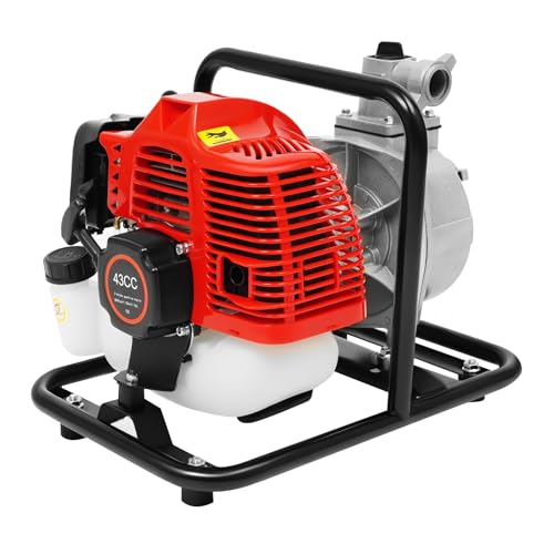 Pompe à eau essence 1,25 kW/1,7 ch 8000 l/h 30 m, moteur 2T, bouteille huile, filtre | irrigation/drainage (610 g carburant)