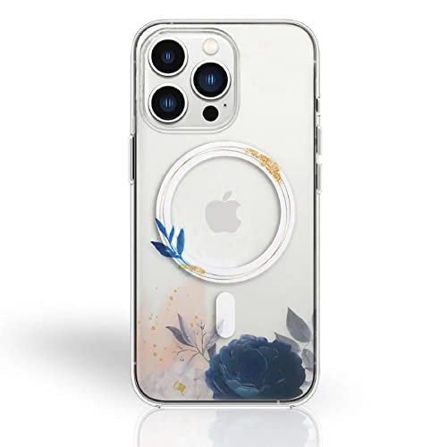 Coque transparente iPhone 14 magnétique MagSafe fine anti-rayures motif floral