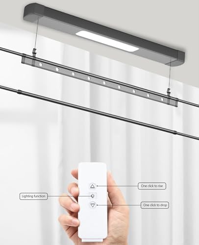 Electric Ceiling Clothes Dryer with Remote Control - Space-Saving Aluminium & Steel Clothes Rack, Wall-Mounted Intelligent Drying Solution for Home, White Finish