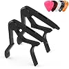 Capo, Guitar Capo with Pick Holder and 5 Picks, Guitar Clamp, Guitar Kapo, Capo for Acoustic & Electric Guitar, Ukulele, Banjo, Mandolin Black & Black