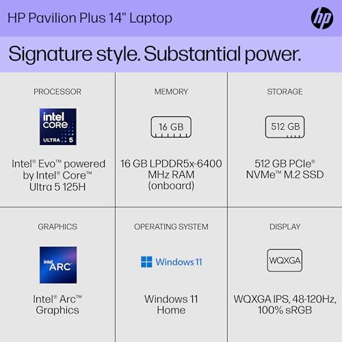 Image of HP Pavilion Plus 14-in Laptop Computer - 14-ew1010nr (EVO) Ultra 5-125H 16GB 512GB SSD ARC