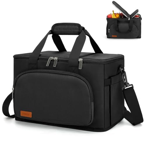 ZOMFELT 14L Insulated Lunch Bag for Men, Large Leakproof Work Picnic Cooler Bag with Dual Compartment, Adult Lunch Box for Outdoor Daytrip, Black