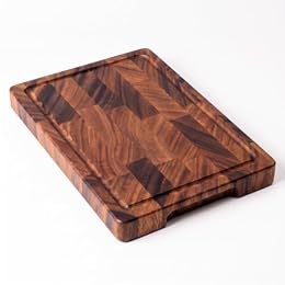 Walnut Cutting Board for Kitchen, 11.8x8x1" End Grain Cutting Board with Juice Groove, Reversible Solid Wood Butcher Block Cutting Board, Charcuterie Board, Tablas Para Picar Cocina (11.8"L×8"W)
