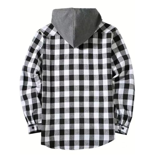 Flannel Jacket for Men Fall Plaid Printed Long Sleeve Button Down Hoodie Lightweight Casual Shirts Coat Outerwear3