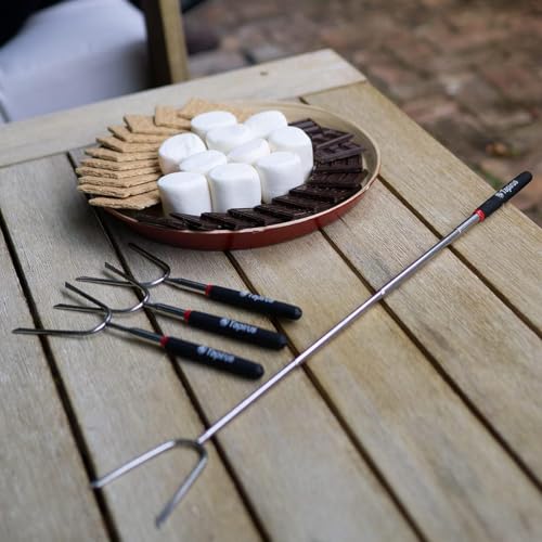 Tapirus 4 Ausziehbare Camping-Sticks zum Marshmallow-Braten, langlebige Edelstahl-Ausrüstung, Grillspieße mit isolierten Griffen, Teleskop-Gabeln, Utensilien für Smores, Hot Dogs & Shish-Kebabs
