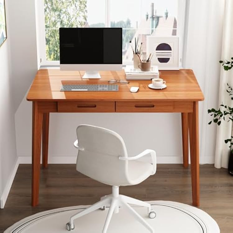 FUFU&GAGA 39 Office Desk, Rectangular Computer Desk with 2 Drawers, Writing Table for Reading Crafting, Home Office Study Room, Brown Walunt, 39.4W x 21.7D x 29.5H