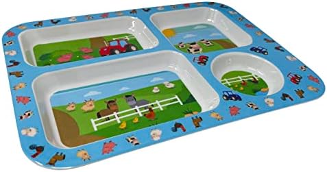 Children Dinner Set Farm Dinner Set 5 Piece Kids Dinner Set Tableware Lunch Reusable Plate Cutlery Bowl Tumbler Cup Tray Lightweight Premium Dinnerware Set HTUK