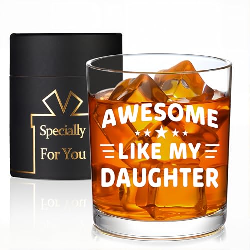 Jmugmt Awesome Like My Daughter Whiskey Glass, Awesome Gifts for Dad, Birthday Fathers Day Christmas Gifts for Dad from Daughter 10 OZ Old Fashioned Glass with Gift Box