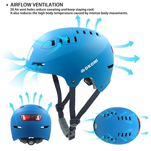 Dkoni Smart Bike Helmet With Usb Rechargeable Front & Back Led Light Adult Bicycle Helmets For Urban Commuter Cycling Scootering Skateboarding Skating(Large, Blue) #TOP7