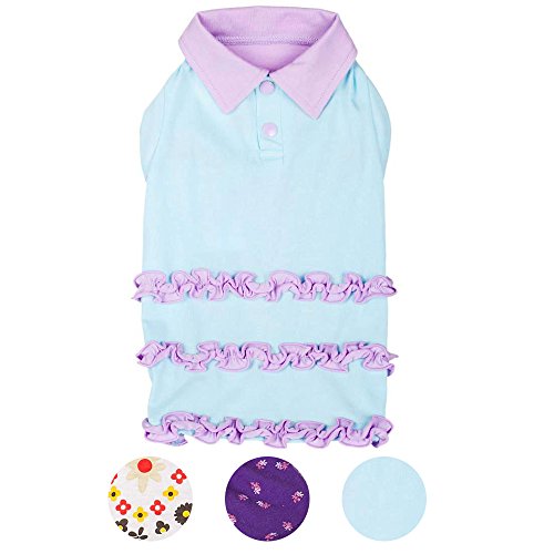 Blueberry Pet Ruffle Polo Cotton Dog Dress, Back Length 14", Pack Of 1 Clothes For Dogs #TOP6