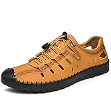  AONEGOLD Sandalias Deportivas Cuero para Hombre Verano Al Aire Libre Playa Senderismo Trekking Cerrados Transpirable(Amarillo Marrón,Tamaño 42)