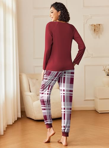 Image of Ekouaer 2 Pack Womens Pajama Sets Long Sleeve Pjs Soft Comfy Lounge Set
