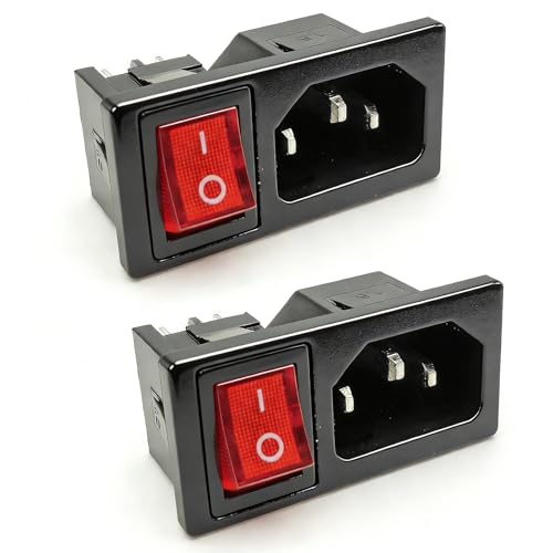 Beiyan 2 Stücke 3 Pin IEC320 C14 10A Kaltgeräte Einbau-Stecker Kaltgerätebuchse mit Schalter Männliche Steckdose 10A 250V AC für Laborgeräte Medizinische Geräte