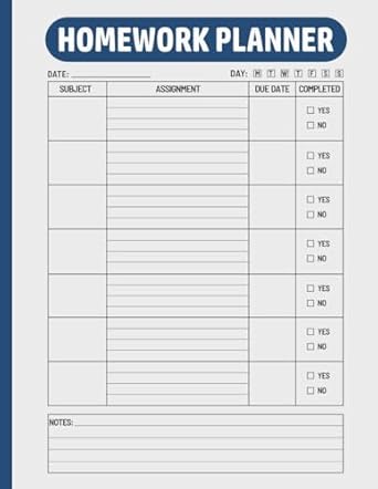 Homework Planner: Undated Assignment Notebook for Elementary, Middle ...