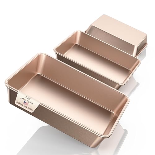 Juego de 3 platos para hornear, cacerolas para horno, 9 pulgadas + 11 pulgadas + 13 pulgadas de metal pesado, rectangulares profundos, sartenes de lasaña para hornear pasteles y cocina (BD1)