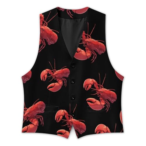Lobster Print Mens Slim Fit Suit Vest Dress Waistcoat Casual Business Vest3
