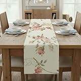 Runner da tavola in cotone e lino rosso con motivo floreale, per sala da pranzo, fattoria, stampa moderna, runner da caffè, per cene, feste, vacanze (33 x 178 cm)