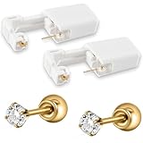 CHUANCI PAIR Disposable Sterile Ear Piercing Unit Ear Cartilage Tragus Helix Piercing Gun More Safety Piercer Tool Machine Choose Design (PAIR Gold 3mm Cz)