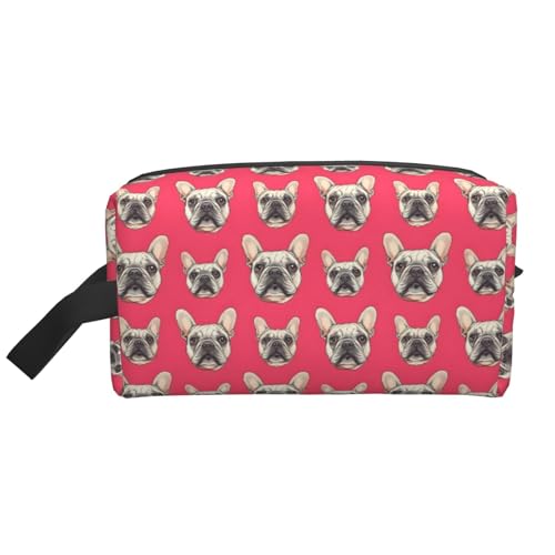 Borsa da toilette rosa brillante con stampa bulldog francese, per uomini e donne, borsa da viaggio per cosmetici, accessori da viaggio da appendere per accessori da viaggio