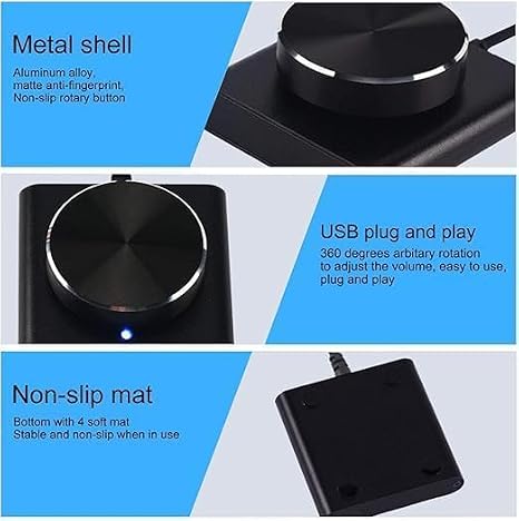 USB Volume Regulator Button, PC/Computer Audio Volume Regulator Adjuster with One Button Mute/Pause Function Compatible with Windows/Mac OS/Linux/Android - Black