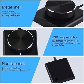 USB Volume Regulator Button, PC/Computer Audio Volume Regulator Adjuster with One Button Mute/Pause Function Compatible with Windows/Mac OS/Linux/Android - Black