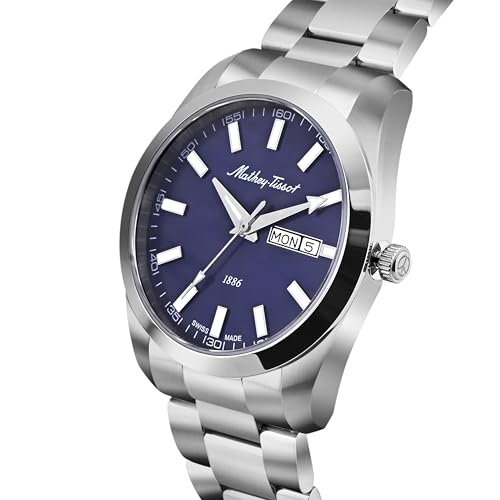 Image of Mathey-Tissot Swiss Made Mathy I Day-Date Quatrz Blue Dial Analog Watch for Men - H453ABU