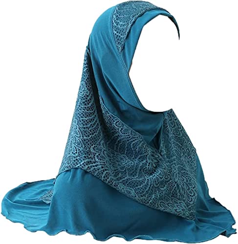 Womens Muslim Lace Solid Color Hijab Head Wrap Scarf Lace Head Scarf Islamic Turban Scarf Shawl
