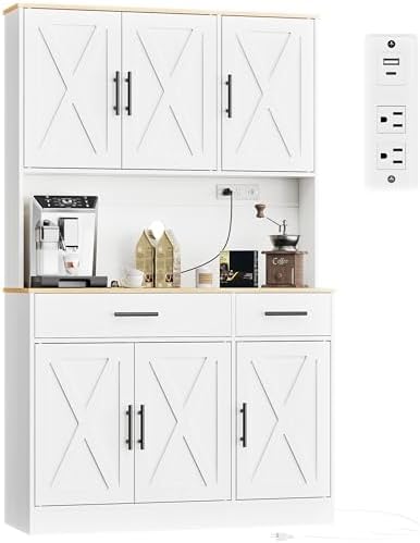 Shintenchi Pantry Cabinet with Charging Station, 70” Tall Kitchen...