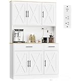 Shintenchi Pantry Cabinet with Charging Station, 70” Tall Kitchen Storage Cabinet with Microwave Stand, Storage Drawers & Adjustable Shelves, Large Capacity Kitchen Hutch for Dining Room, White