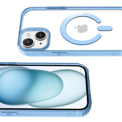 Image of KARWAN️ Hybrid Transparent iPhone 15 Back Cover Case Compatibe with Mag-Safe | Shockproof Design |Camera Protection Bump | Transparent Back Cover Case for iPhone 15 (PC, TPU | Blue