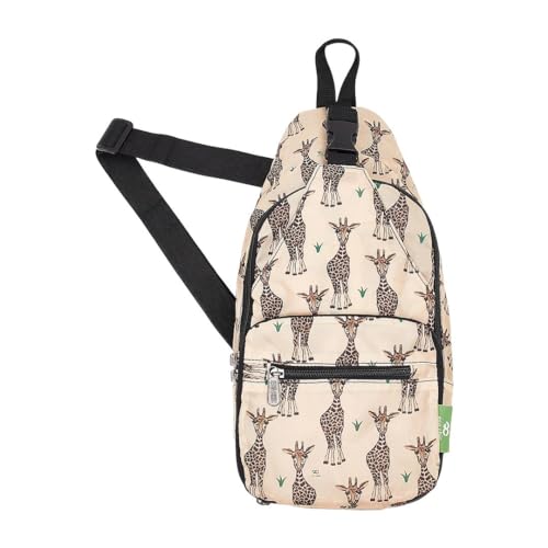 ECO CHIC leichte faltbare Umhängetasche | Wasserabweisender Sling-Schulterrucksack für die tägliche Reise | Lässt sich zur Aufbewahrung in einen Beutel falten (Giraffen Beige)