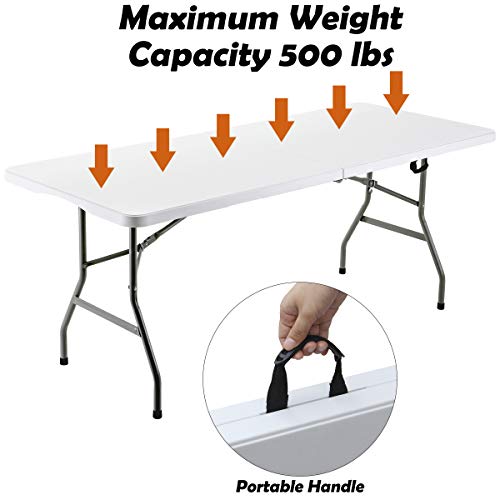 FORUP 6ft Table, Folding Utility Table, Fold-in-Half Portable Plastic Picnic Party Dining Camp Table (White) by FORUP - Image 5