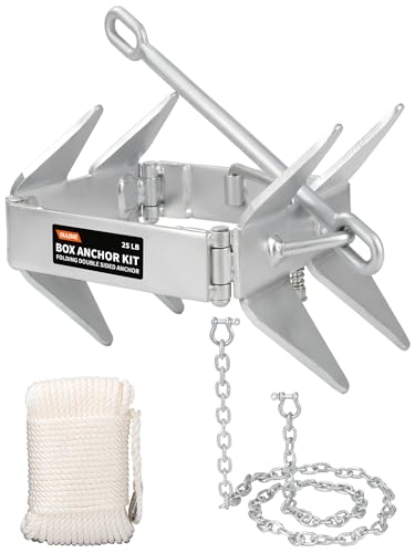 OULEME 25 LB Box Anchor Kit with 100 FT Nylon Rope & Anchor Chain Boat Anchor Kit for Boats Up to 40 FT Ideal for Offshore & Sport Boats Pontoon Fishing Bass Boats and Cabin Cruisers